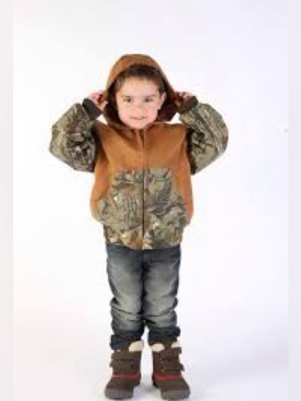 Outdoor Habitat kids' brown and camouflage hooded canvas jacket 3T